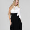 Elegant Halter Neck Mini Dress with Puffy Pleated Skirt & Scarf Detail